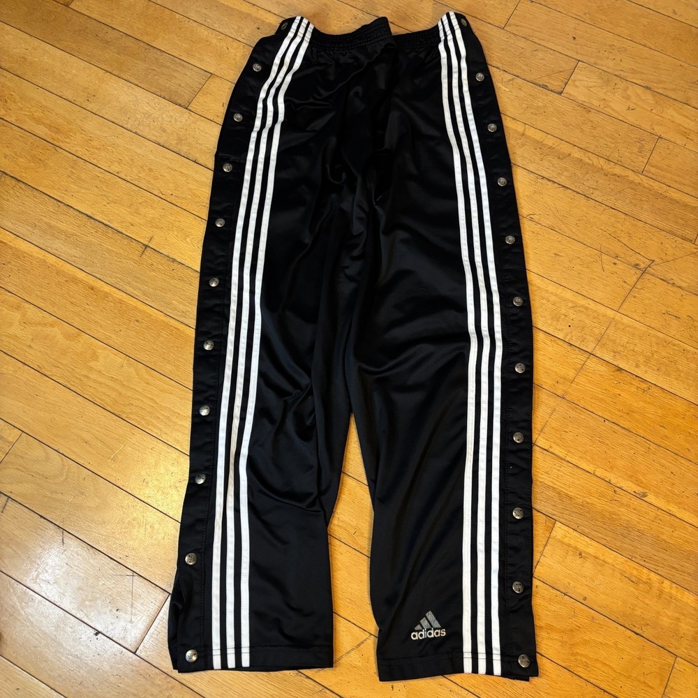 Adidas Vintage Y2K Tearaway Snap Pants Mens L Black White Stripe MiUSA - Picture 1 of 10